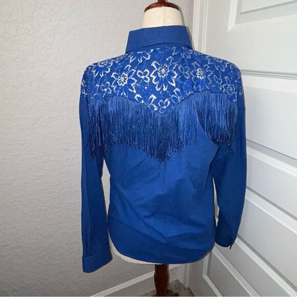 Vintage Lilia Smitty Lace Fringe Long Sleeve Button Front Shirt Blouse Top - Picture 3 of 11